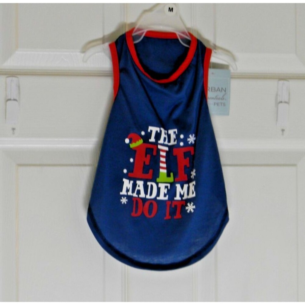 Urban Essentials Pets Christmas Dog Tee "Elf made me do it" Blue Red NWT